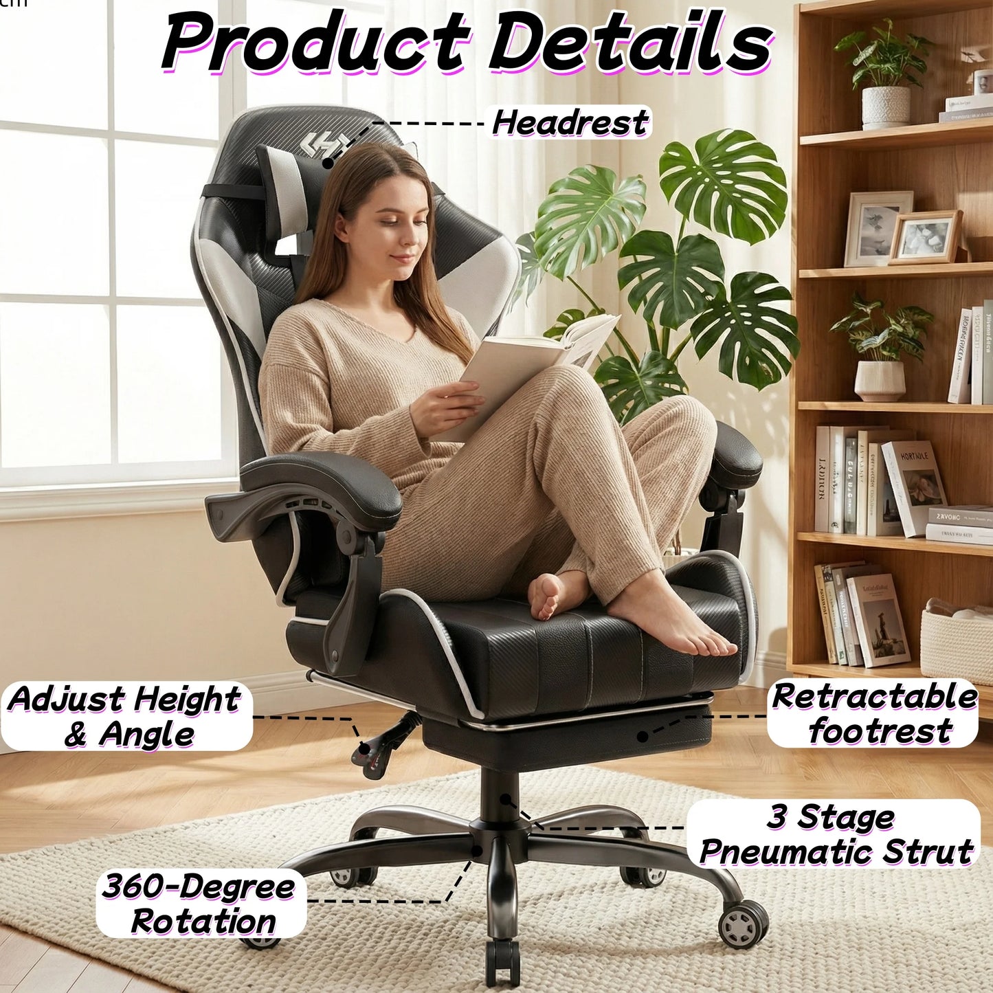 FRODROVIA Ergonomic Gaming Chair With Lumbar Massage And Footrest