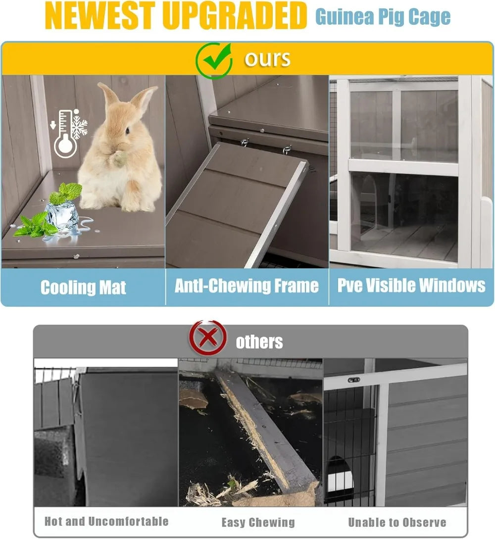 Wooden Guinea Pig Cage Two-Story With Stand And Ramp