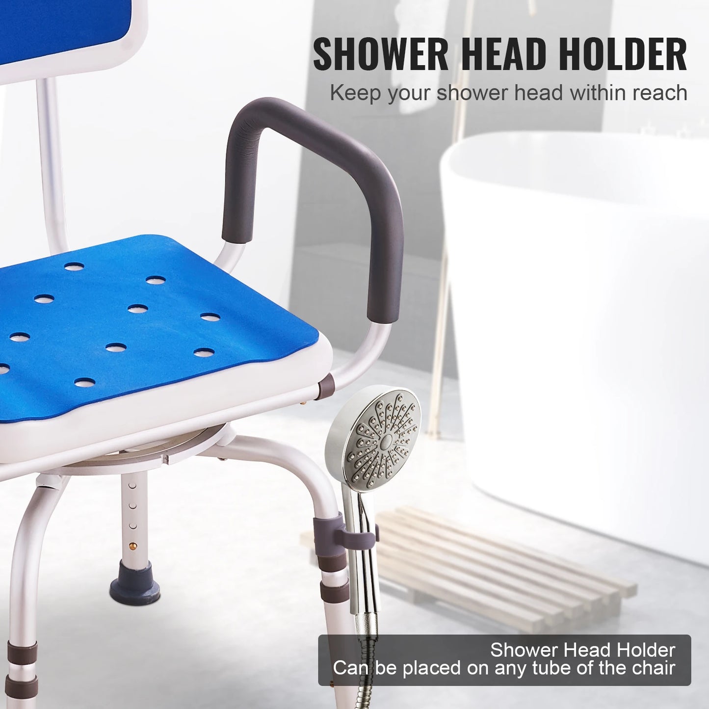 SucceBuy Swivel Shower Chair 360 Degree Adjustable With Armrests