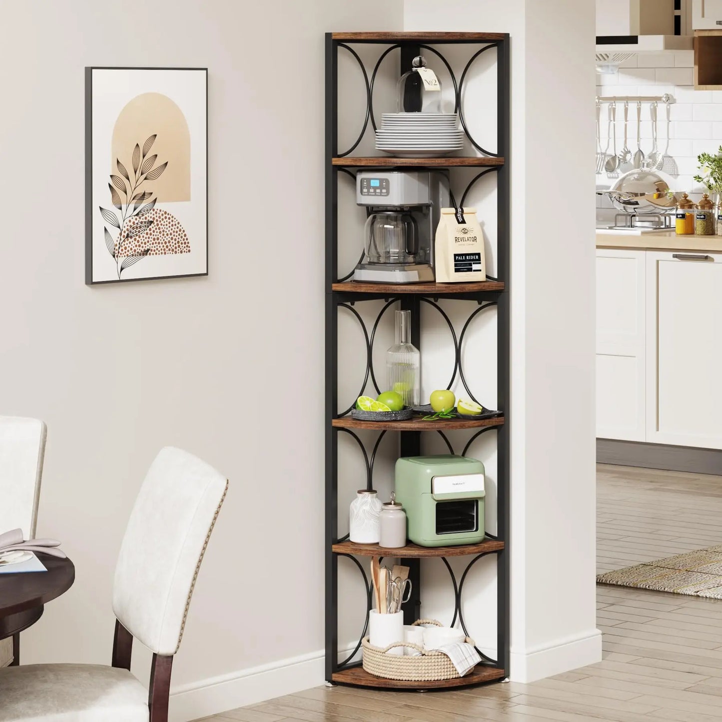 Tribesigns Tall Corner Bookshelf Six Shelf Rustic Corner Storage Rack
