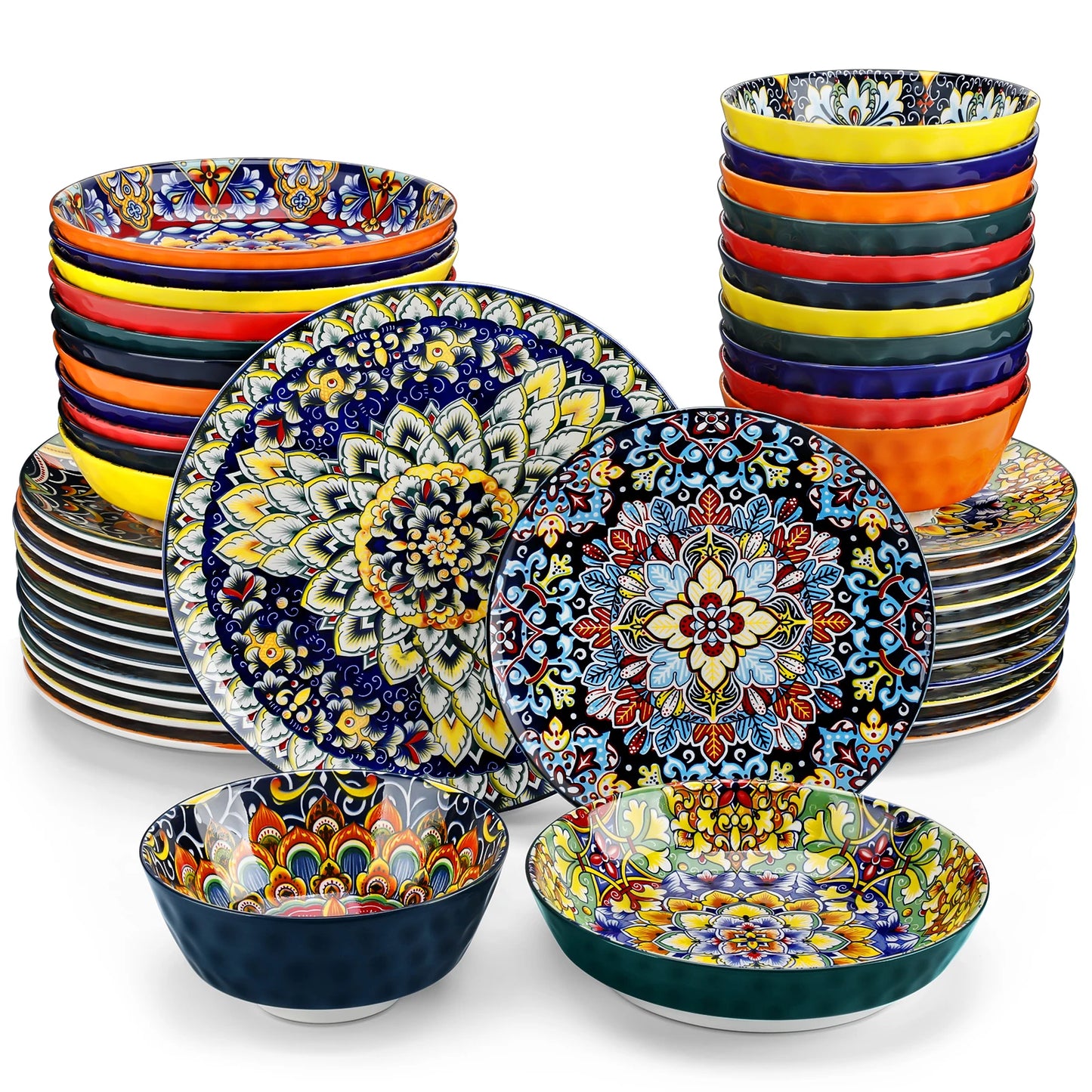 Malacasa Ceramic Dinnerware Set Bohemian Style Stoneware