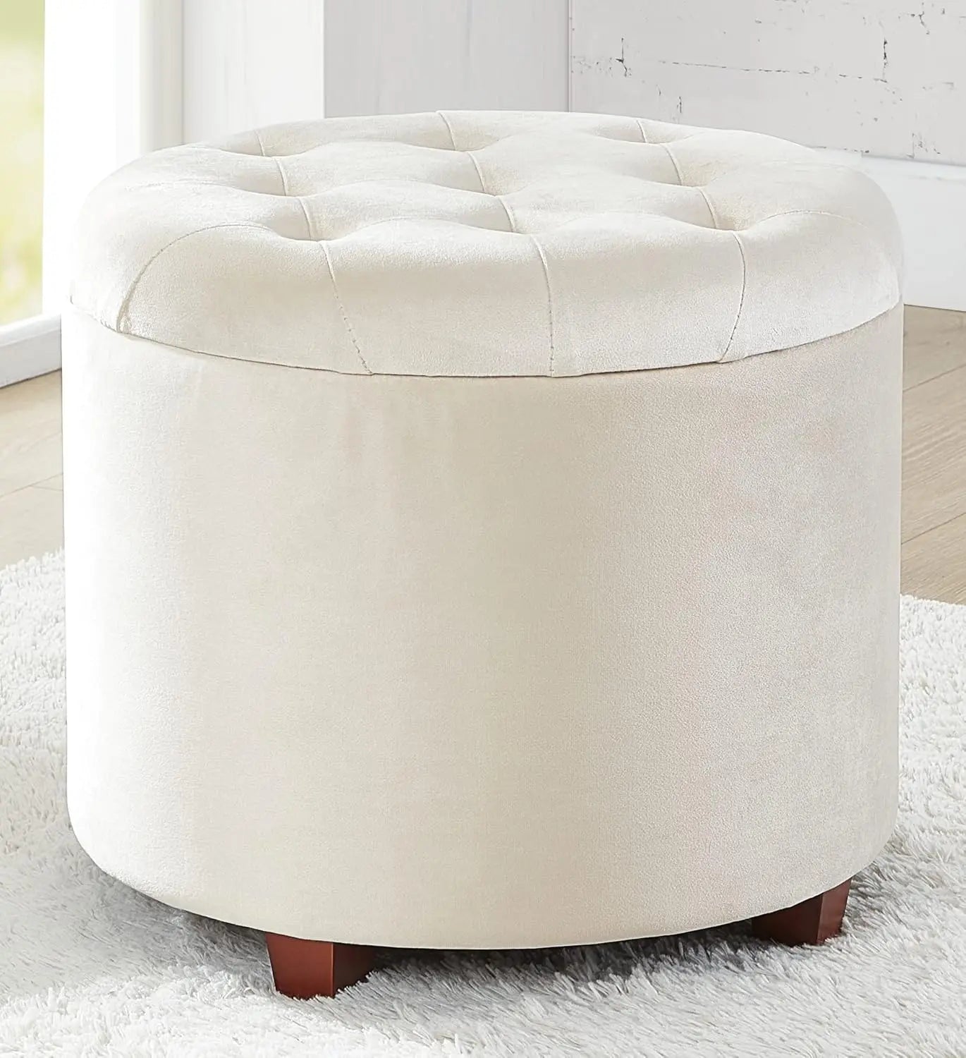Round Velvet Tufted Storage Ottoman With Lift Off Lid