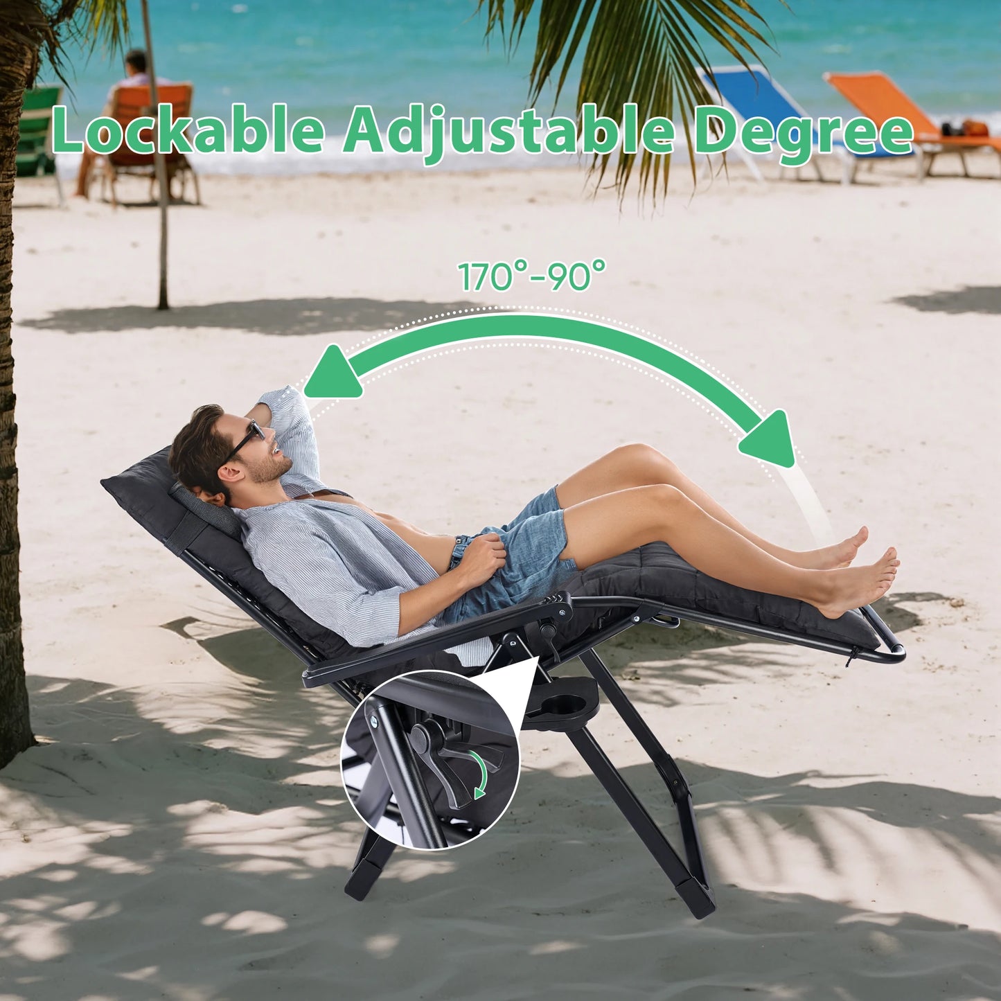 JHK Zero Gravity Recliner Folding Patio Chair With Cup Holder