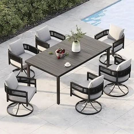 Outdoor Dining Set for Patio Table and Woven Metal Chairs