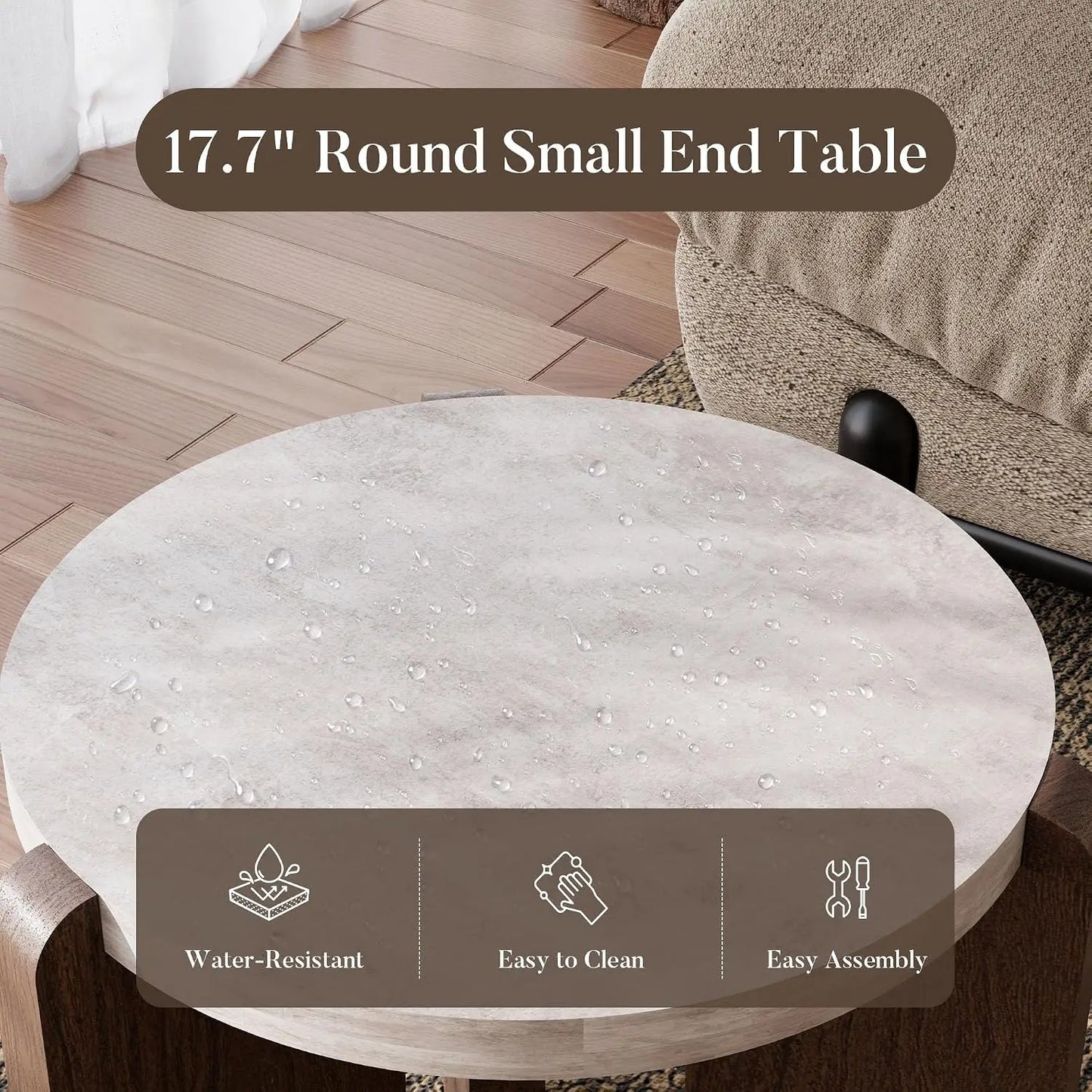 Modern Round Coffee Side Table Set Faux Marble Wooden Top
