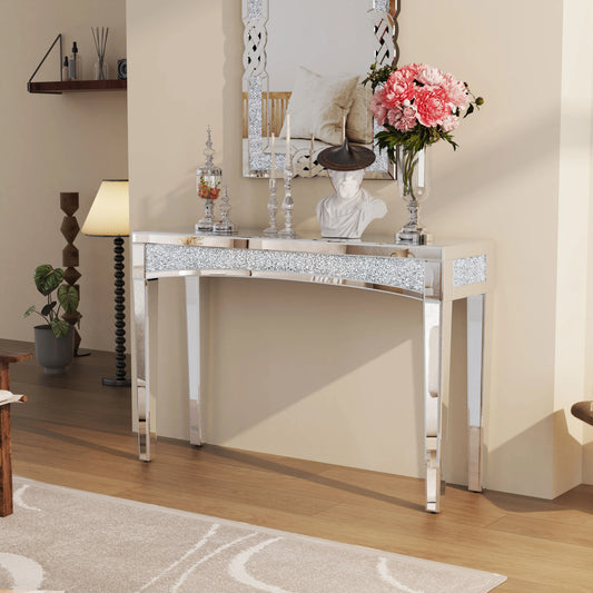 Mirrored Console Table With Crystal Inlay for Living Room