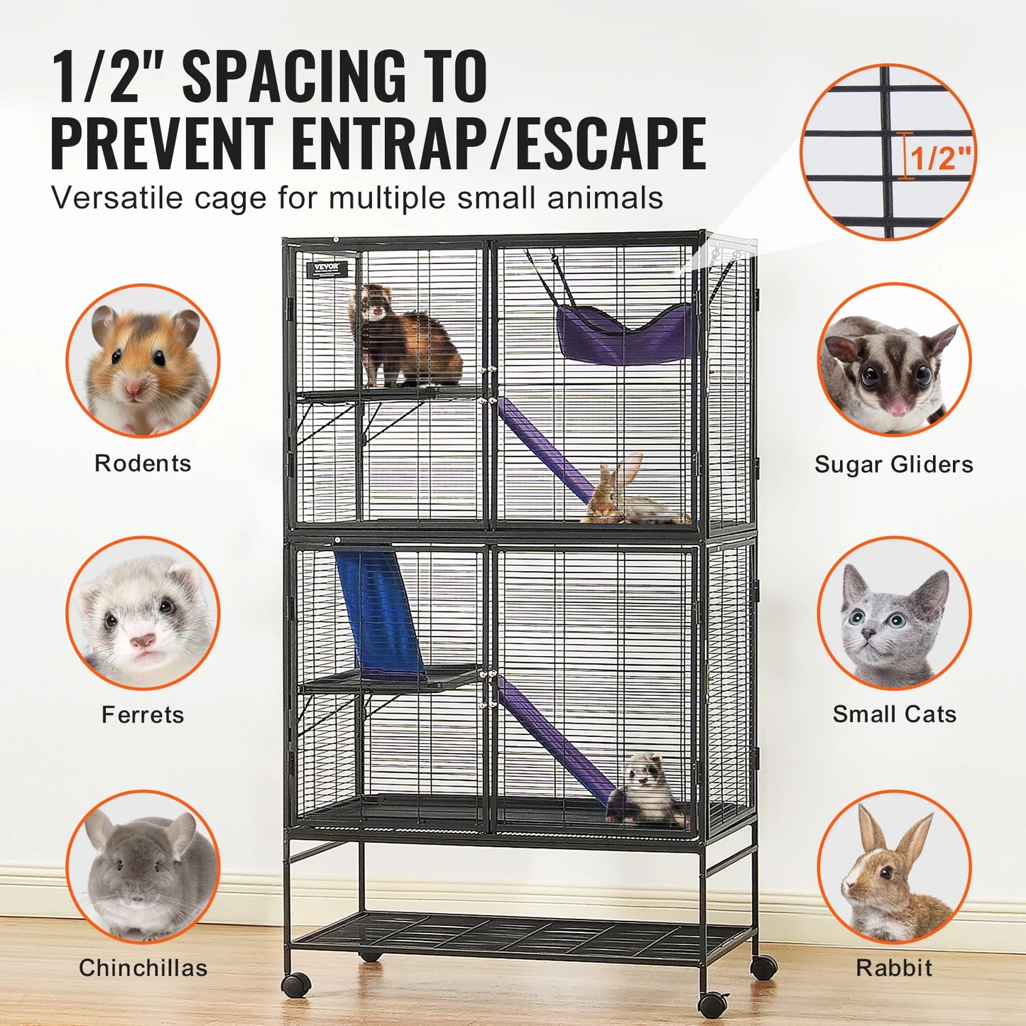 SucceBuy Rolling Four Tier Metal Small Animal Cage