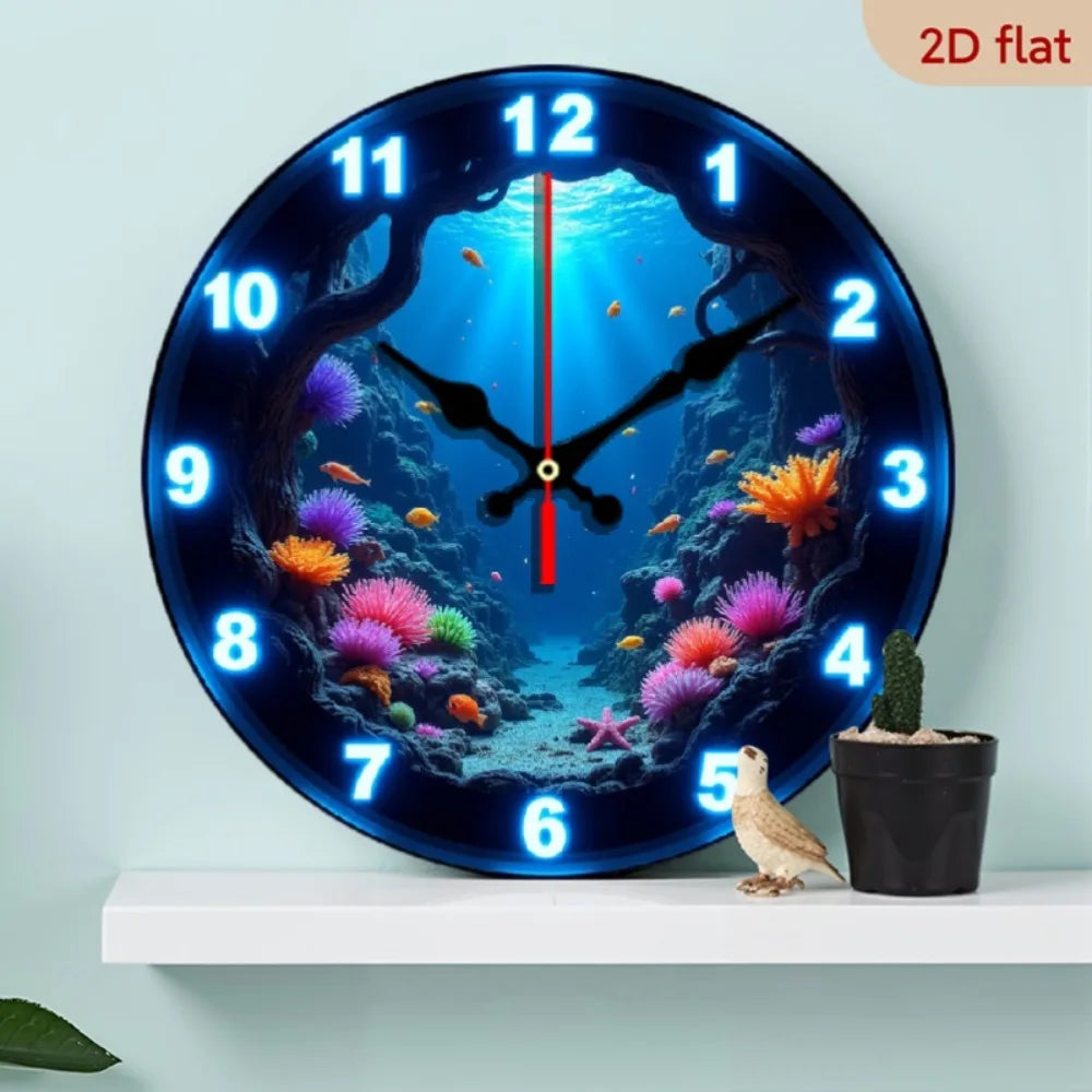 YTYIN Silent Glow In The Dark Ocean Theme Wall Clock