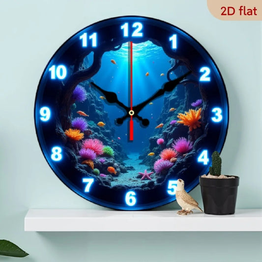 YTYIN Silent Glow In The Dark Ocean Theme Wall Clock