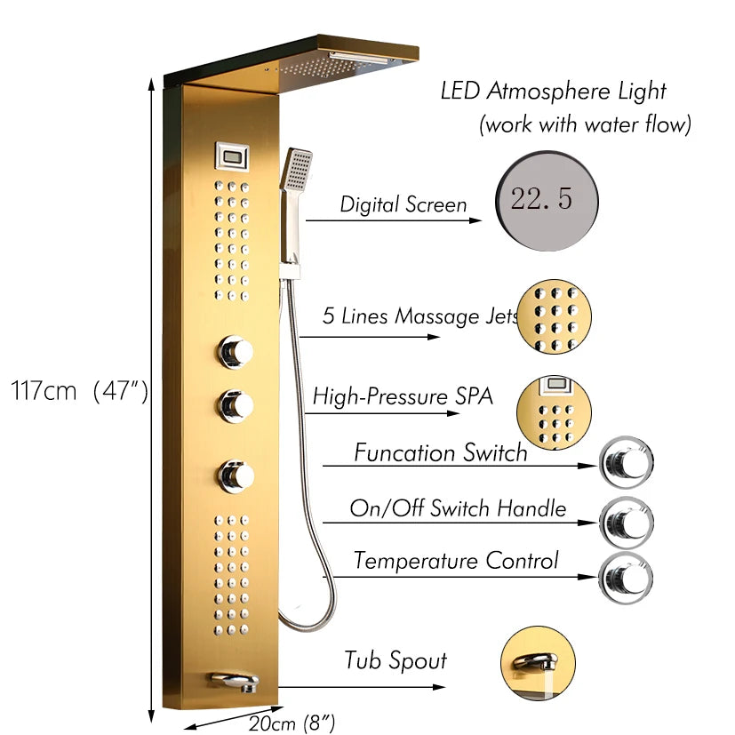 MEKKHALA Multifunctional Shower Panel Tower With Massage Jets