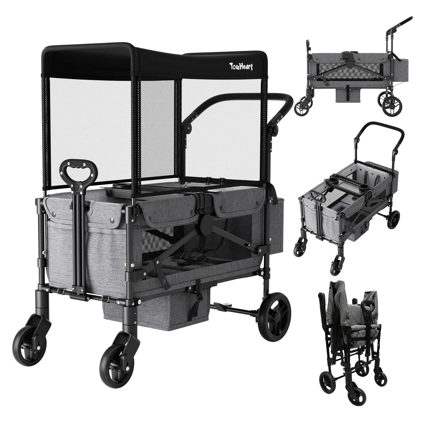 TouHeart 2 Seat Wagon Stroller All Terrain Foldable With Canopy