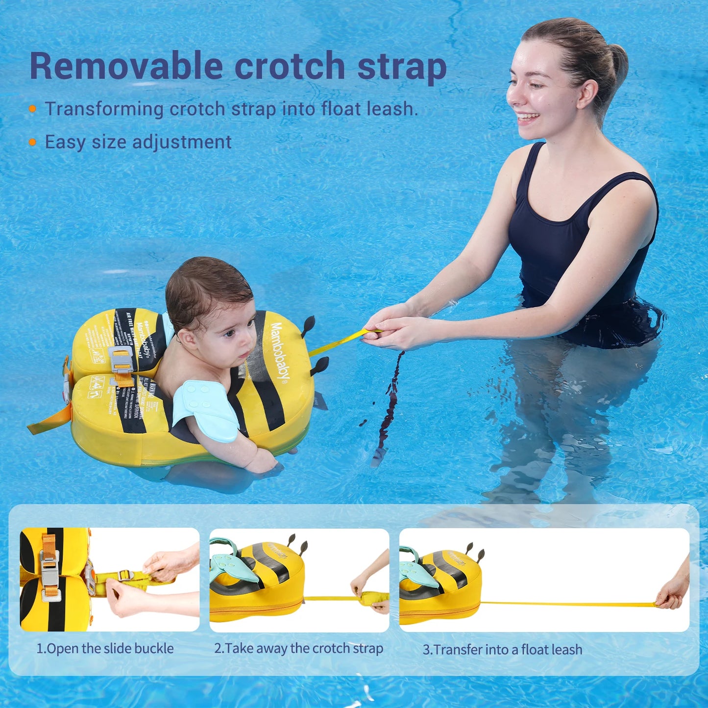 Mambobaby Baby Float With Sunshade And Crotch Strap Inflation Free Core