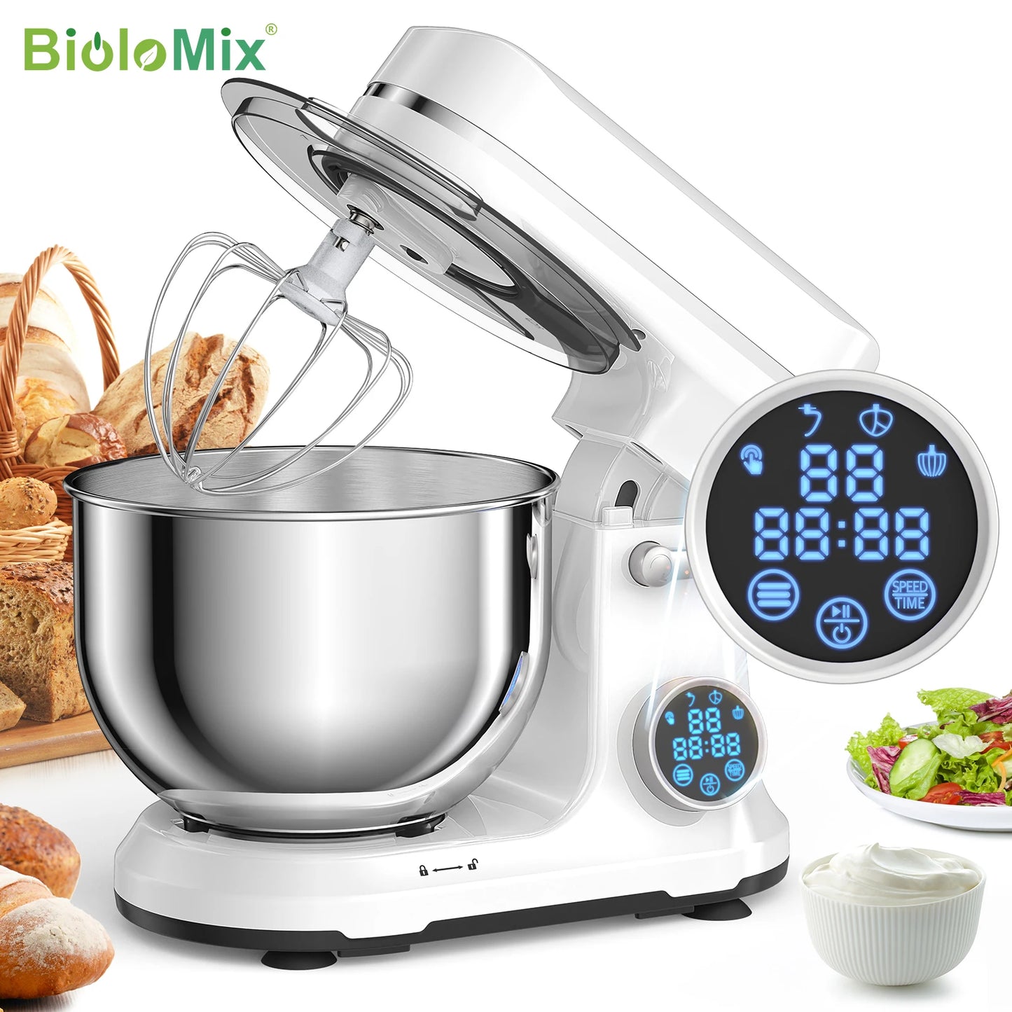 Biolomix 1200W Stand Mixer With Eleven Speed DC Motor