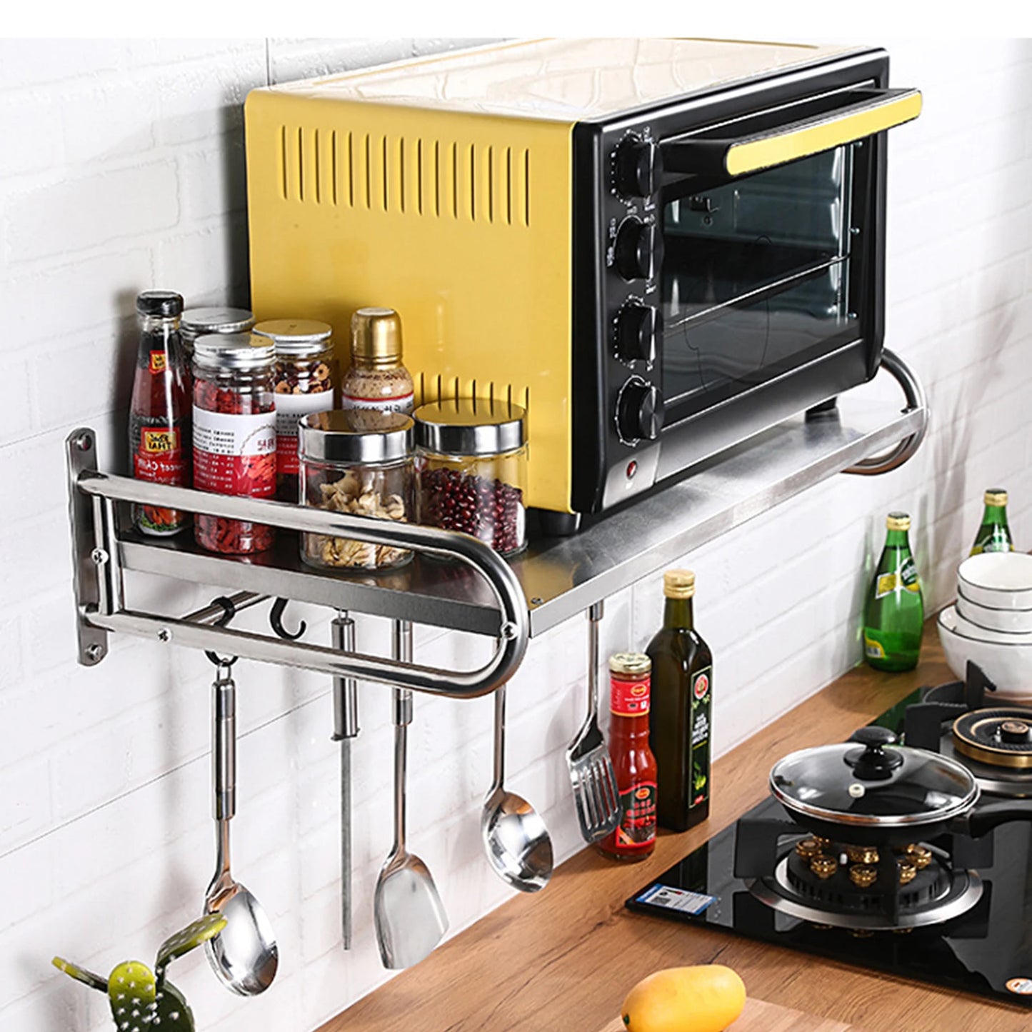 Stainless Steel Wall Mount Microwave Oven Rack Kitchen Shelf