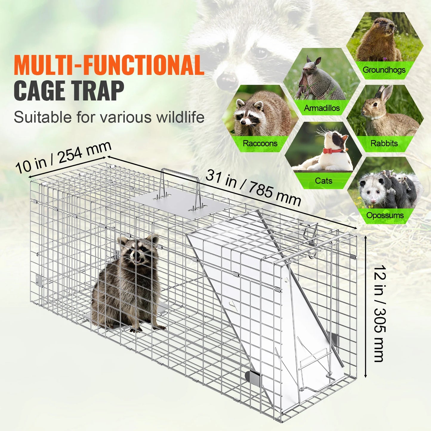 SucceBuy Humane Live Animal Cat Trap With Foldable Iron Cage