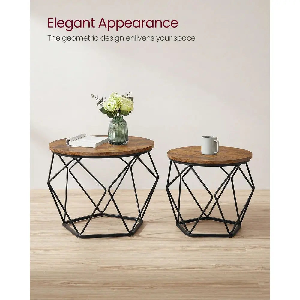 Round Coffee Table Set Of 2 With Steel Frame For Living Room
