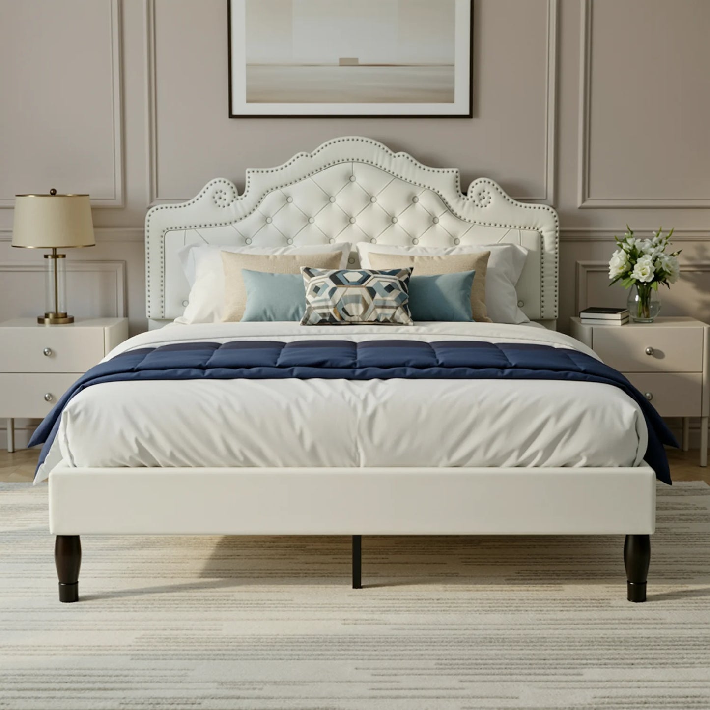 HOOMIC Velvet Tiara Headboard Bed Frame with Storage, Diamond Tufted Upholstered Platform