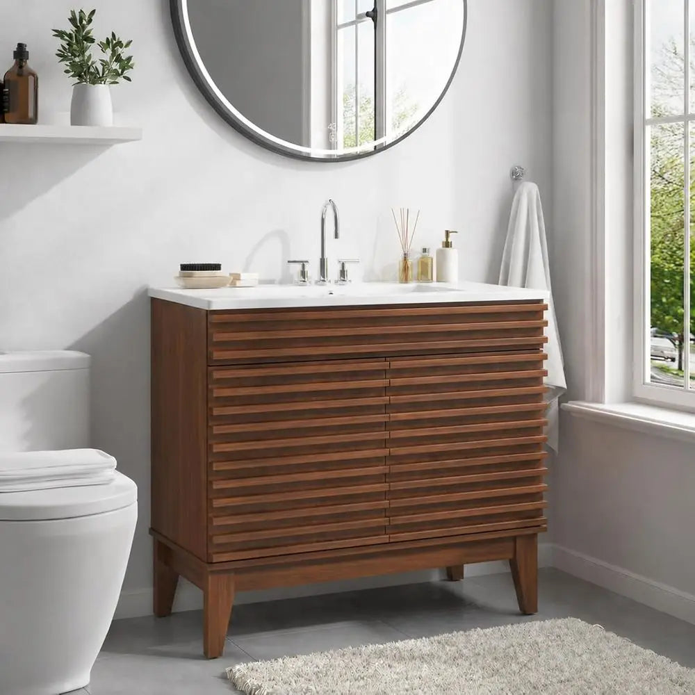 LuxeMerge 36 Inch Walnut Bathroom Vanity With Sink Cabinet