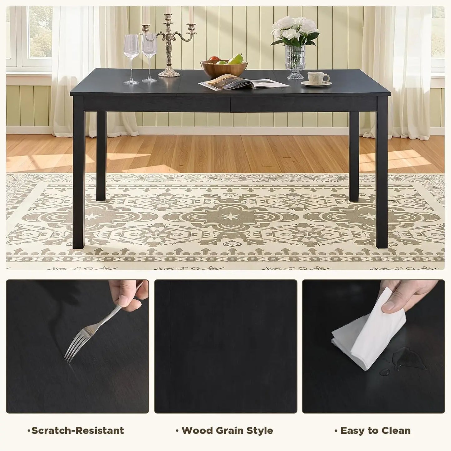 Premium Solid Wood Farmhouse Dining Table Set Seats Six