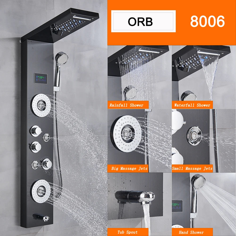 Suguword LED Shower Panel Column With Massage And Temperature Display