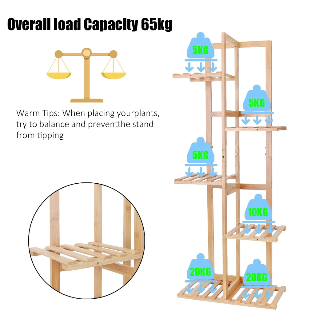 Bamboo 6 Tier Plant Stand Vertical Rack For Indoor Outdoor