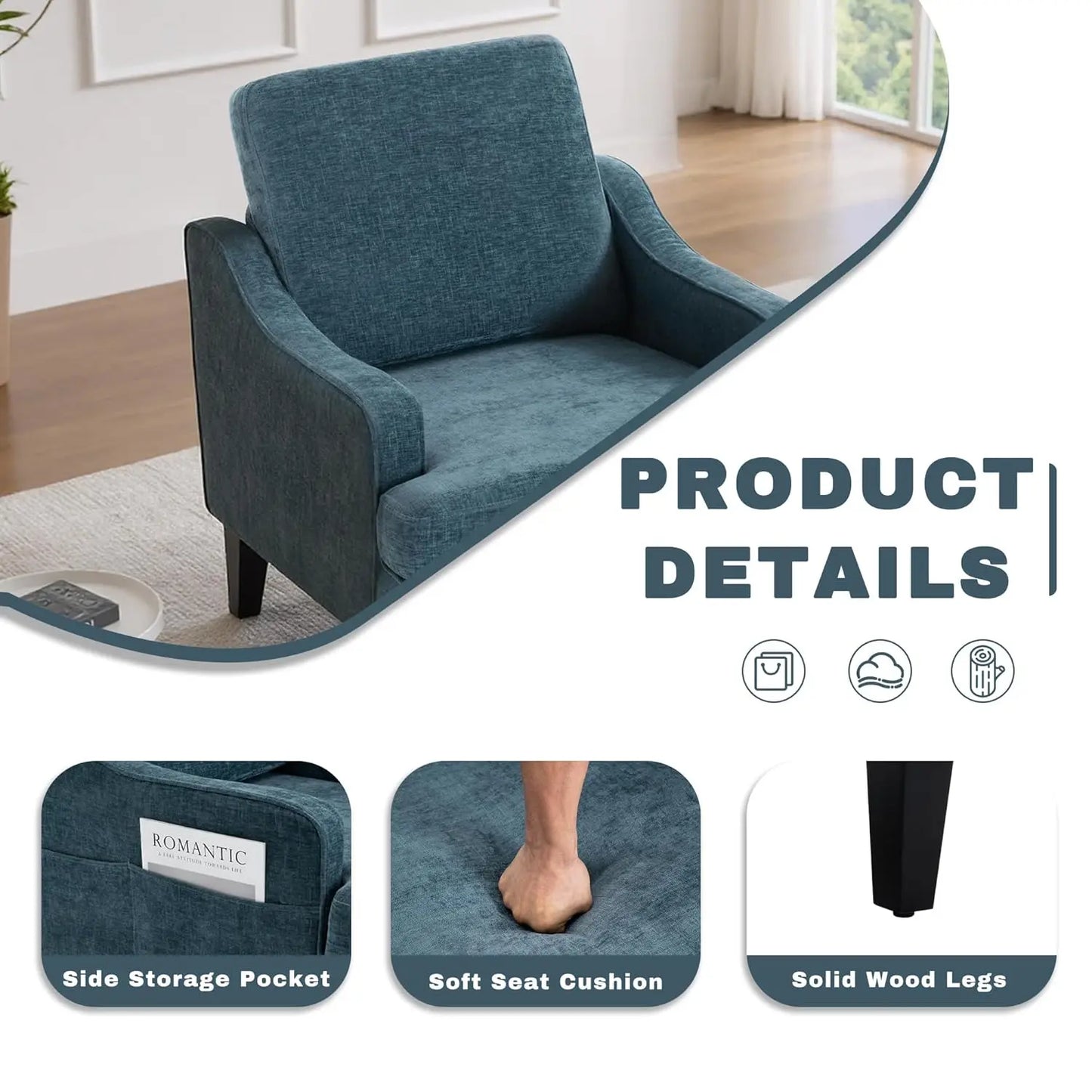 MOYU Set Of 2 Mid Century Accent Chairs Chenille Fabric