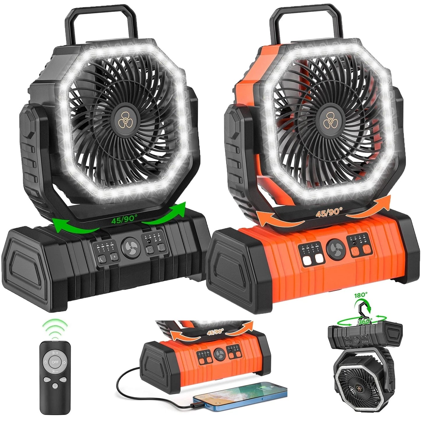 Portable Camping Fan With 20000mAh Battery And LED Light