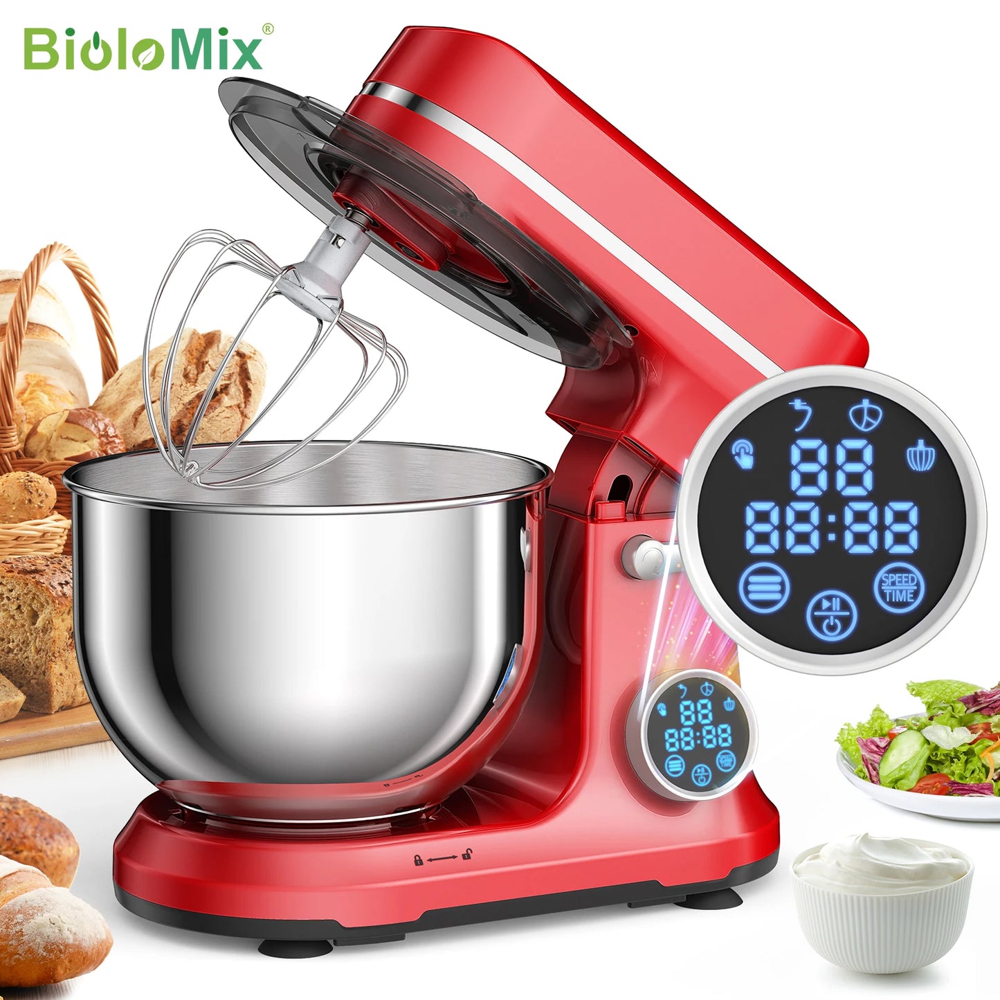 Biolomix 1200W Stand Mixer With Eleven Speed DC Motor