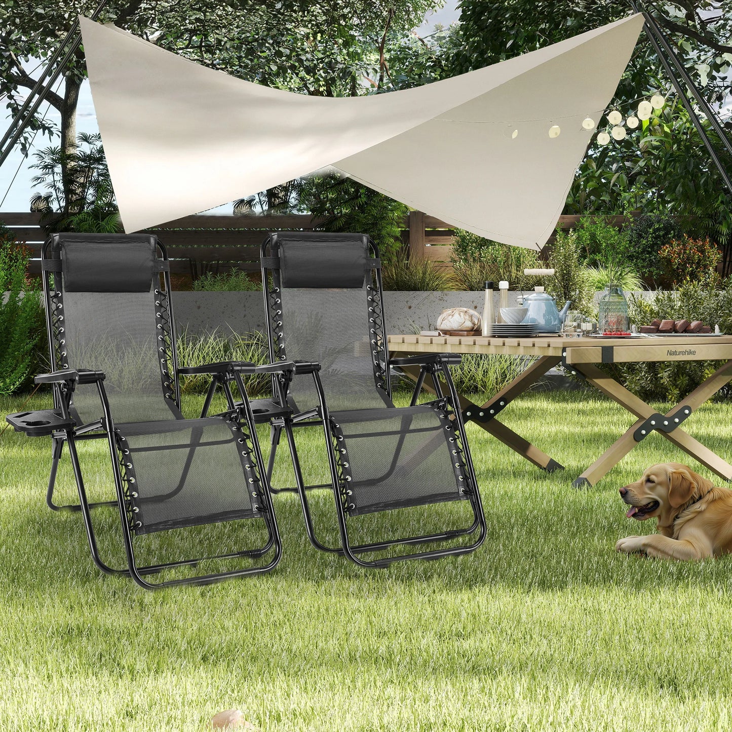 JHK Portable Zero Gravity Folding Recliner Chairs Cup Holders 2