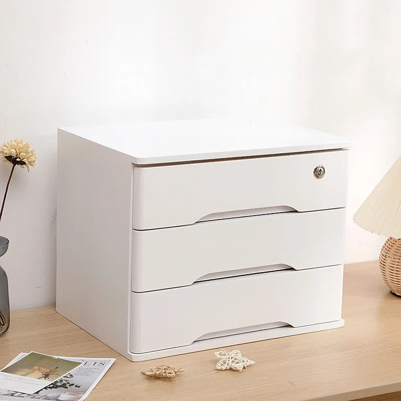 Wooden 1 2 3 Tier Desktop Storage Box Lockable Drawers
