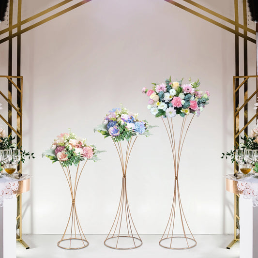 3-Piece Gold Flower Stand Set For Weddings Table Decor Prop