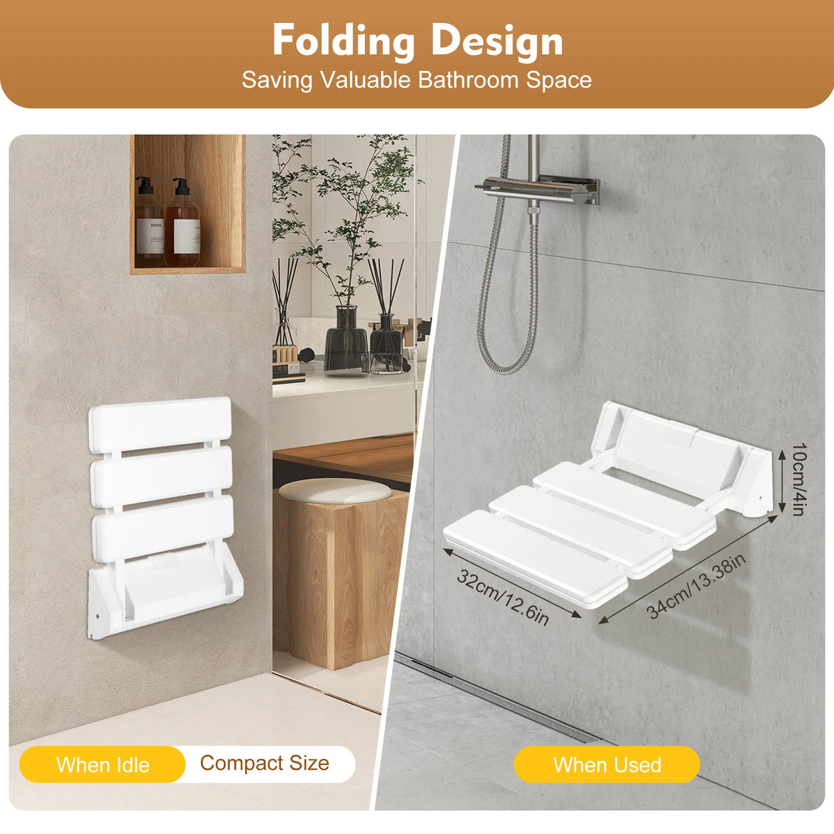 Aluminum Alloy Folding Shower Seat Wall-Mounted Waterproof Bath Bench