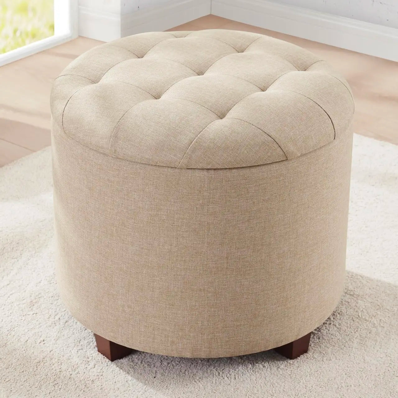 Round Velvet Tufted Storage Ottoman With Lift Off Lid