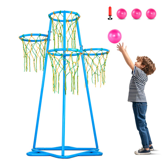 SucceBuy 4-Hoop Kids Basketball Hoop Stand With Adjustable Heights 3-Balls