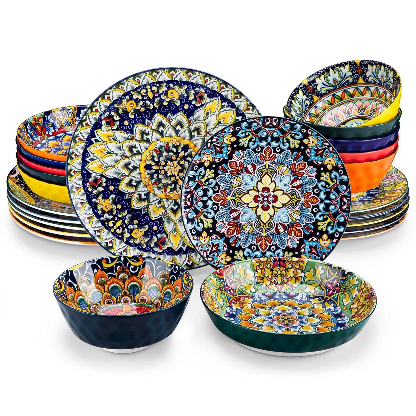 Malacasa Ceramic Dinnerware Set Bohemian Style Stoneware