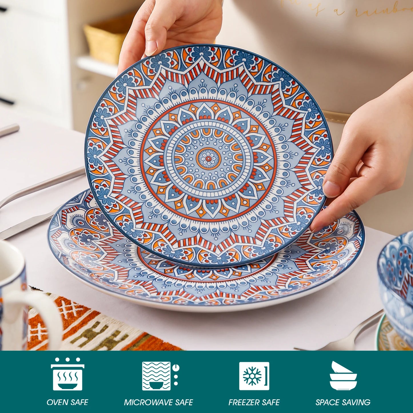 Malacasa Bohemian Mandala Porcelain Dinnerware Set 16 32 48 Piece