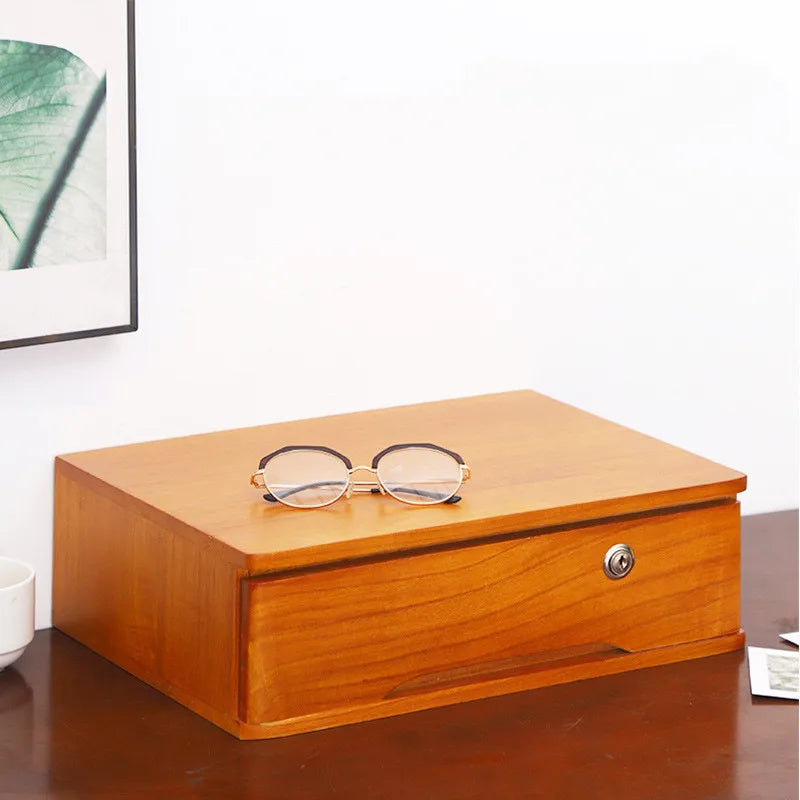 Wooden 1 2 3 Tier Desktop Storage Box Lockable Drawers