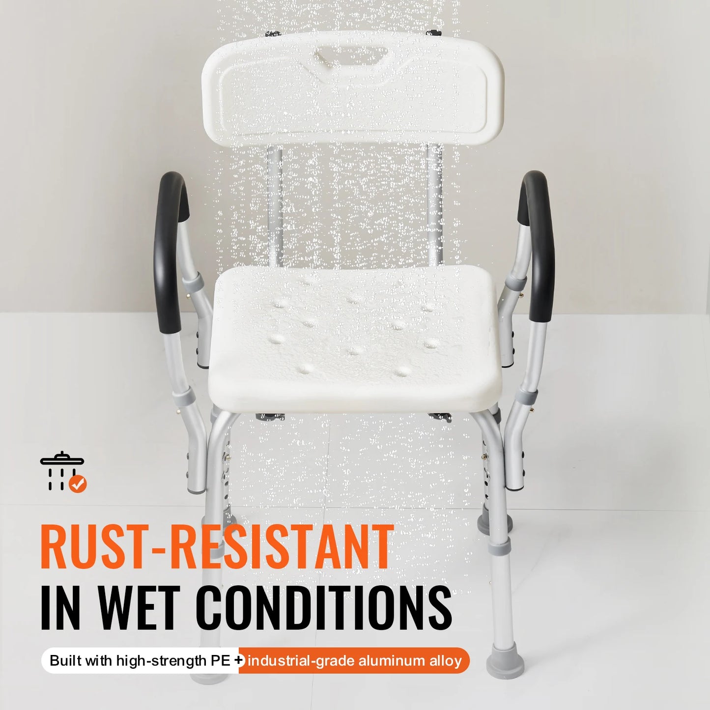 Shower Chair With Back Adjustable Height Non Slip For Elderly