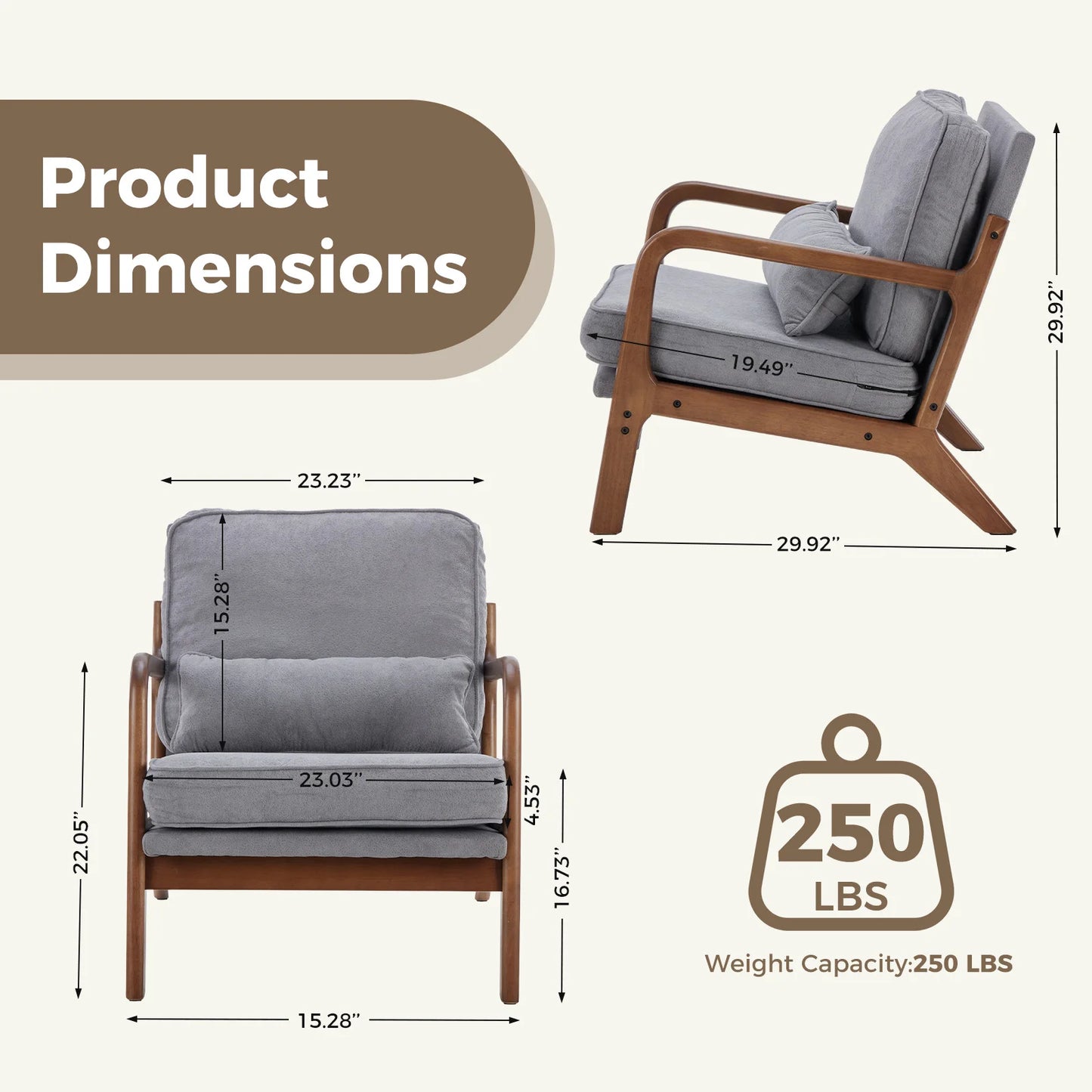 JHK Mid Century Modern Chair With Solid Wood Frame