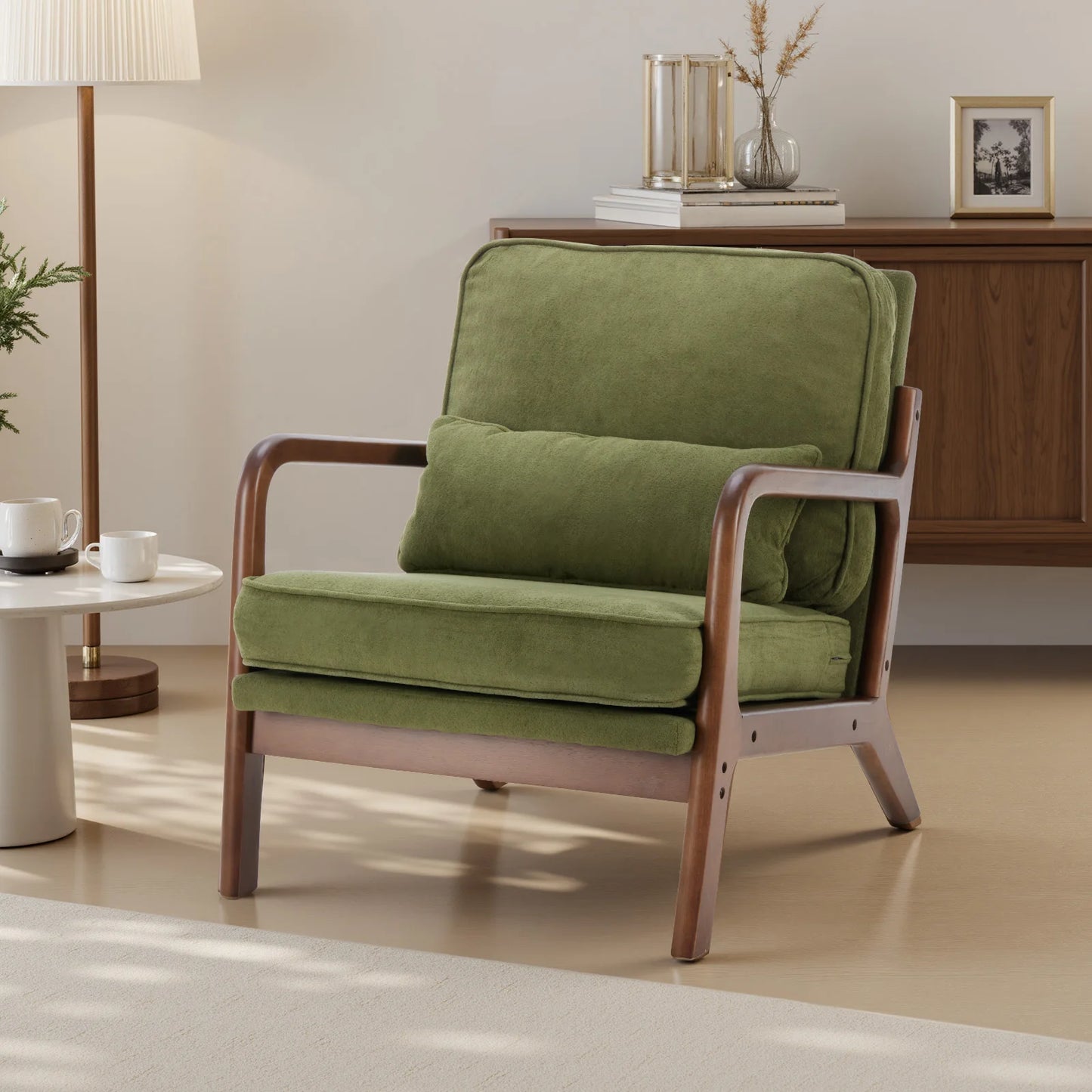 JHK Mid Century Modern Wooden Frame Armchair With Cushion