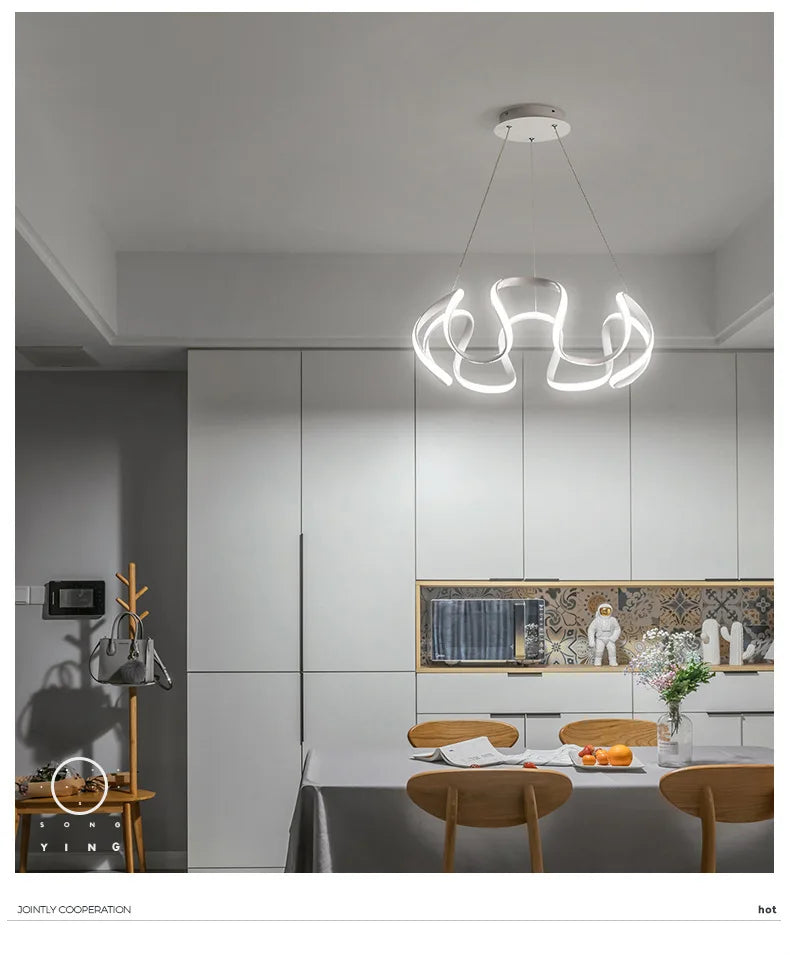 VETRULUS Modern Pendant Light Nordic Twisted LED Chandelier Ceiling Lamp