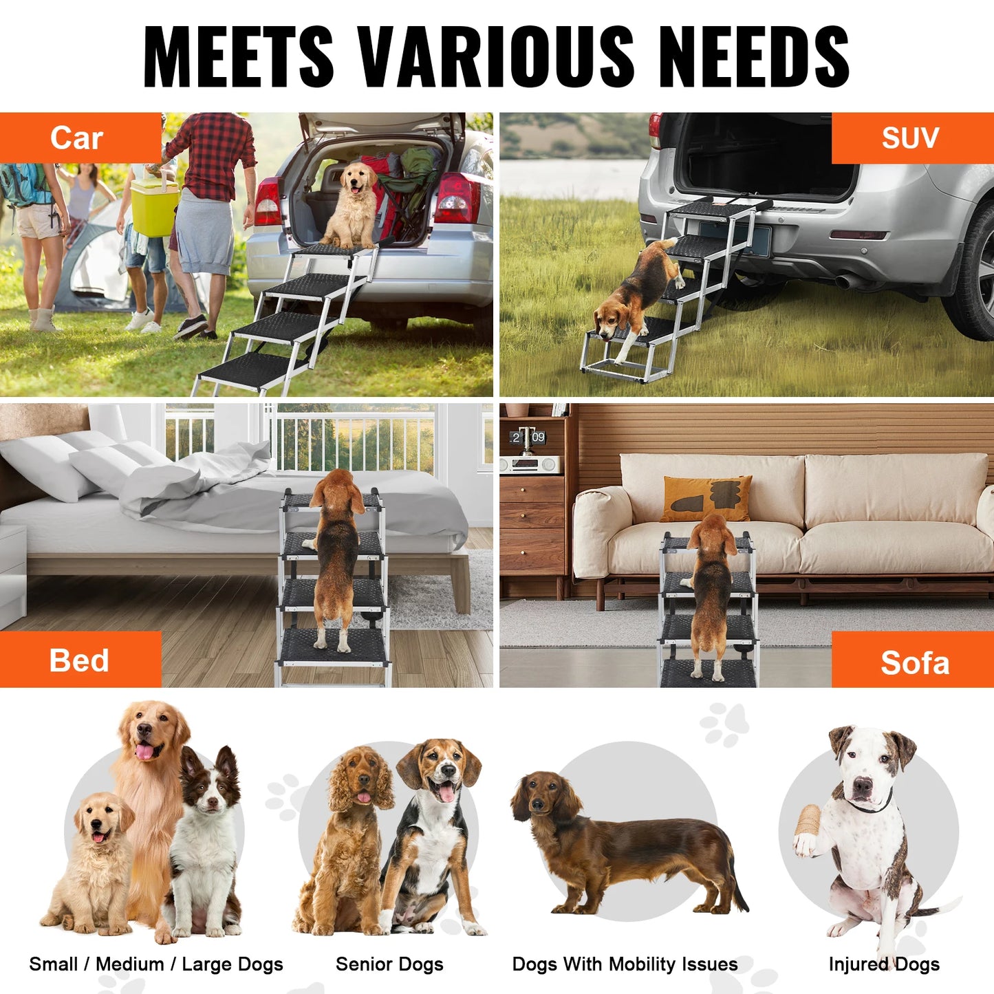 SucceBuy Folding Dog Car Steps Portable Pet Stairs For Cars