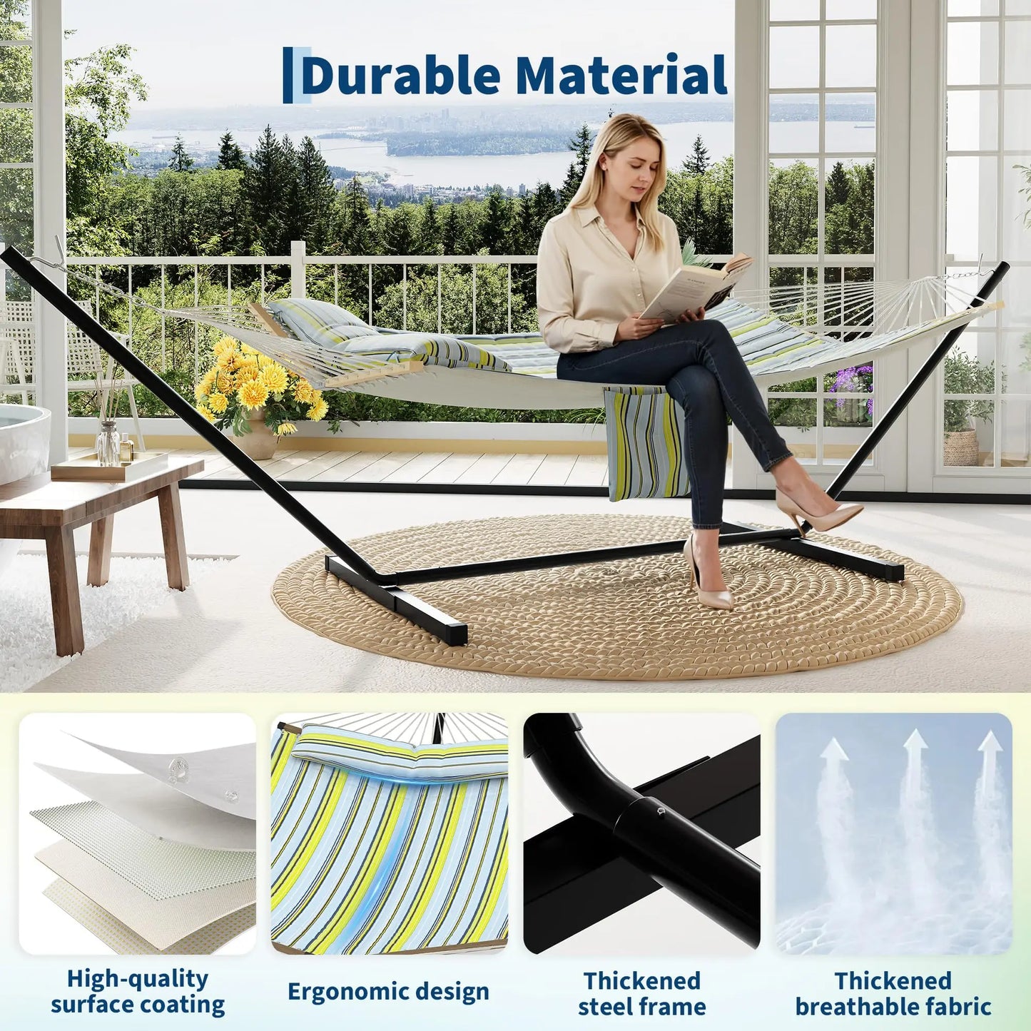 HiMISS Outdoor Hammock With Stand 2 Person Carry Bag