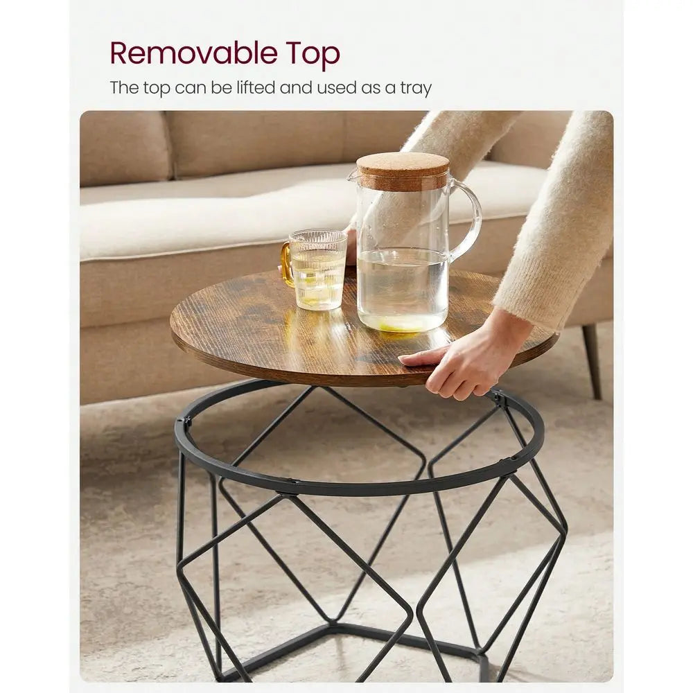 Round Coffee Table Set Of 2 With Steel Frame For Living Room