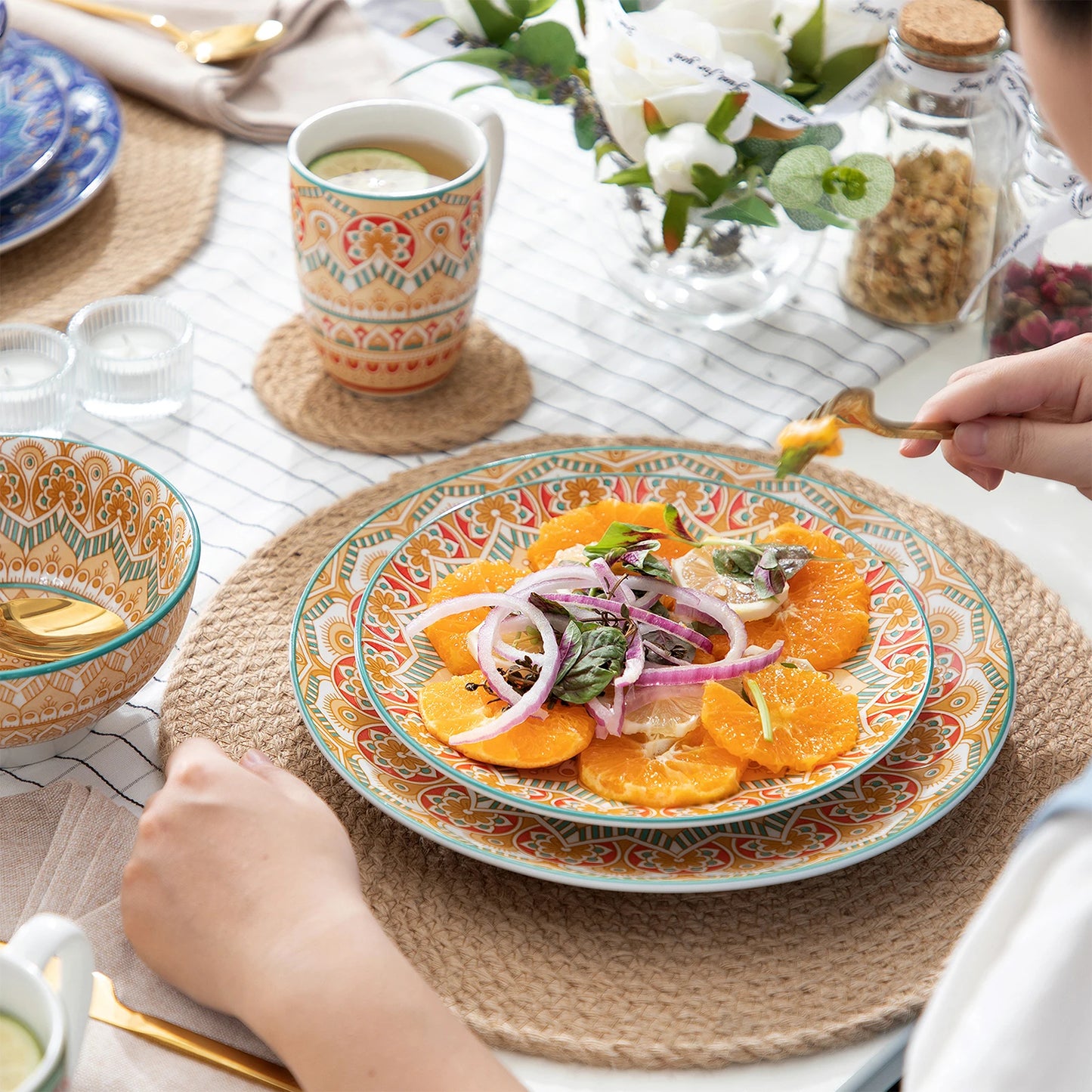 Malacasa Bohemian Mandala Porcelain Dinnerware Set 16 32 48 Piece