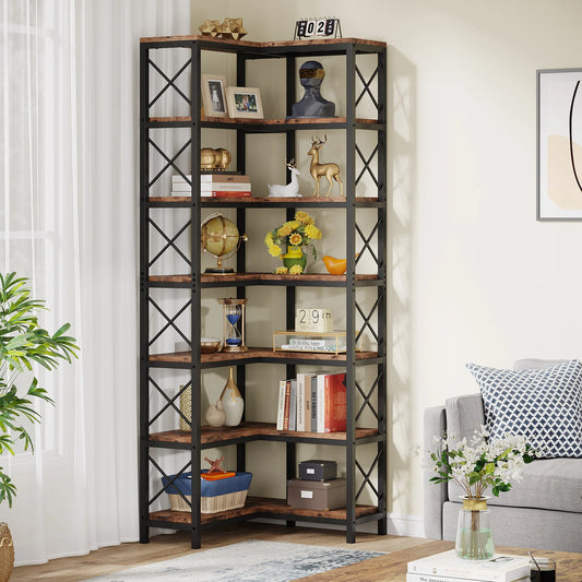 Tribesigns 7 Tier Corner Bookshelf With Metal Frame