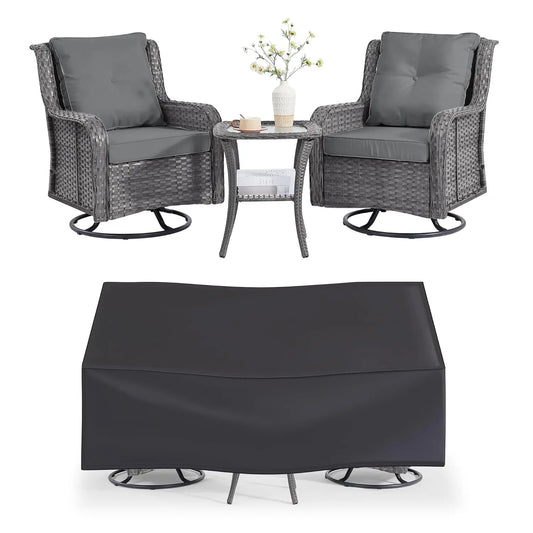 Wicker Patio Furniture Set With Swivel Rocking Chairs And Table