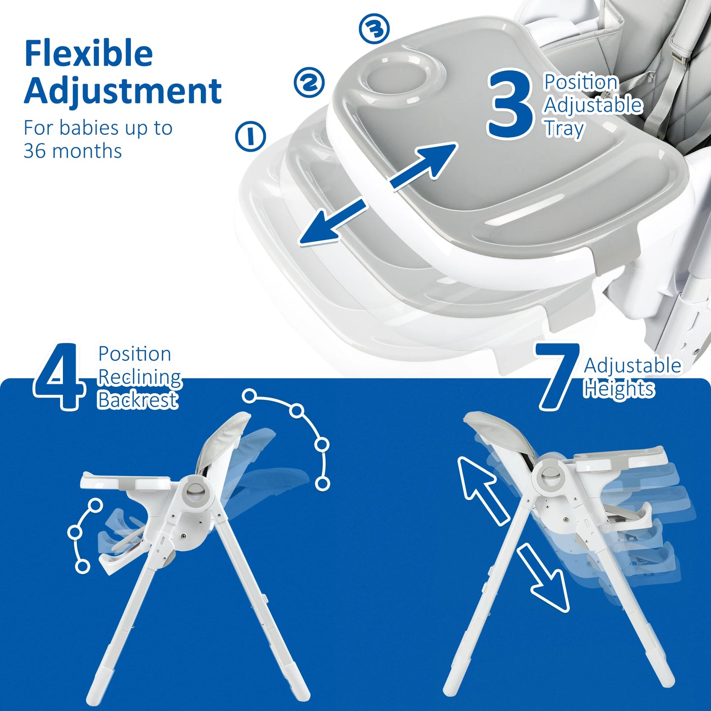 Multifunctional Foldable Baby High Chair With Adjustable Height And Recline