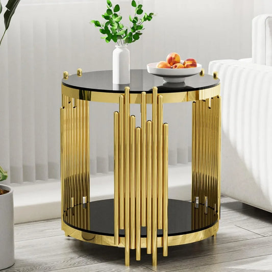 Round Glass End Table With Stainless Steel Irregular Leg