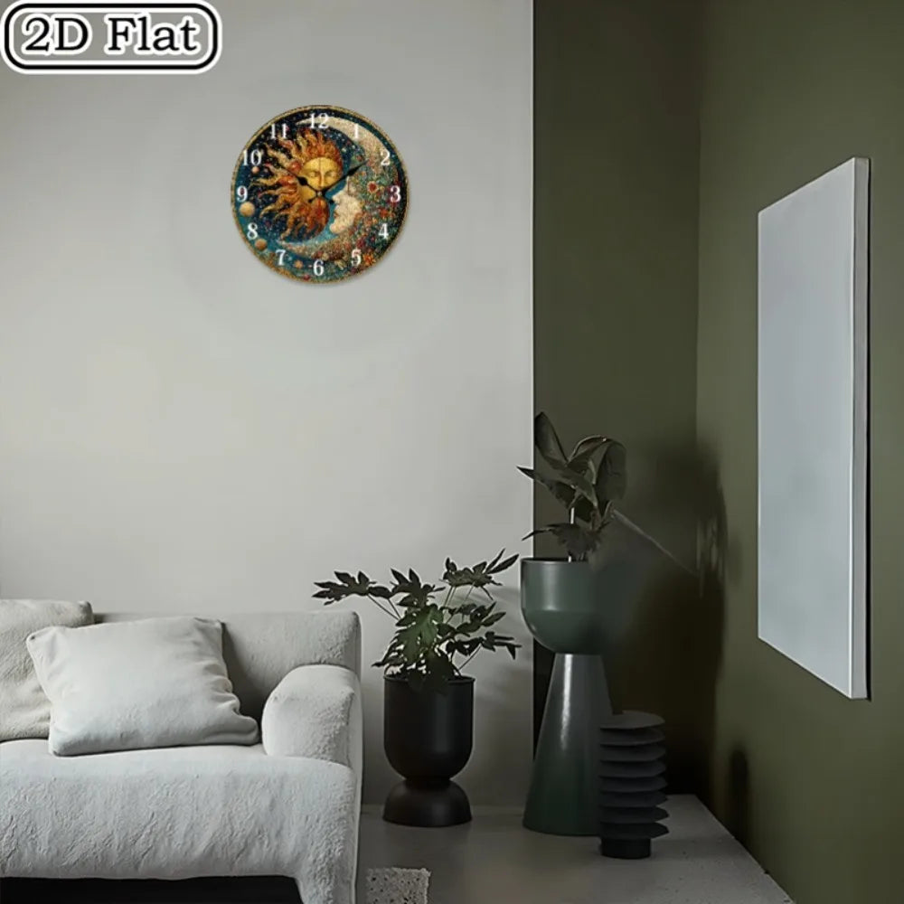 YTYIN Wooden Wall Clock Vintage Sun Moon Silent Quartz Design